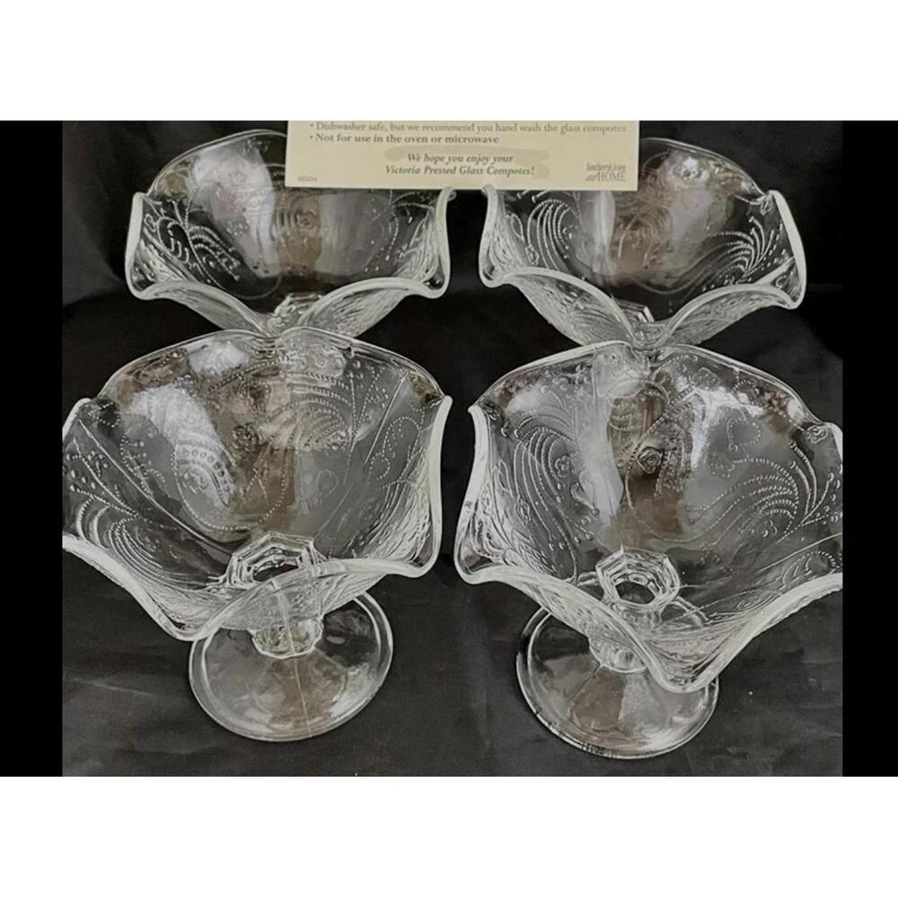 Southern living Victoria Footed Compote dishes Dessert Glass Compotes x4